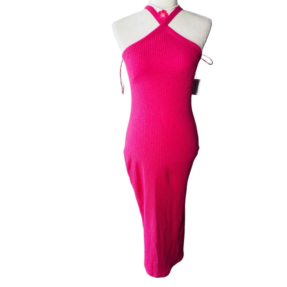 NWT Old Navy maxi dress Sculpt Knit Criss Cross Ribbed Halter Pink twist neck